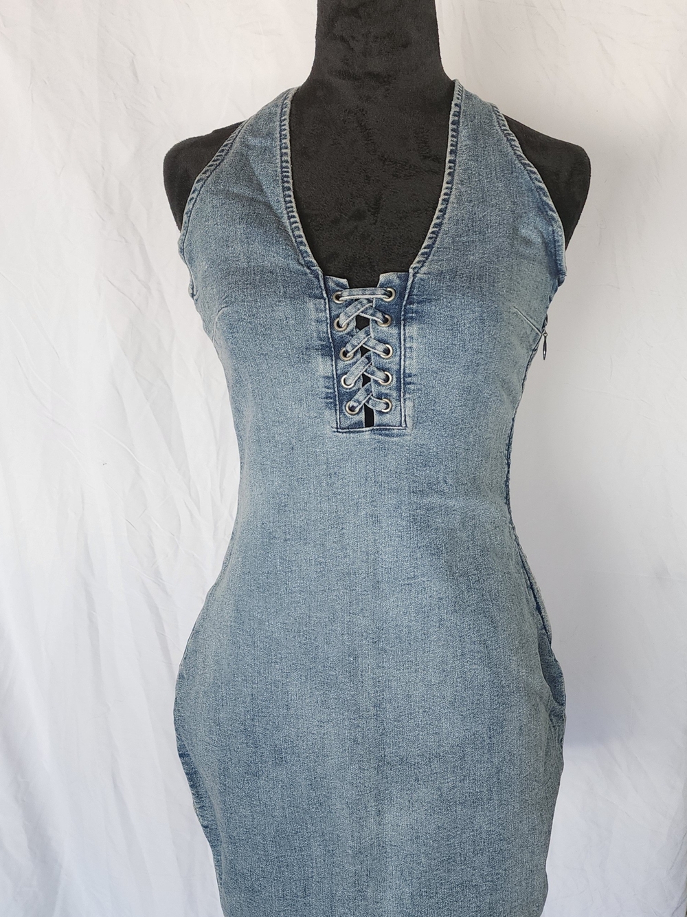 Divided Light Blue Lace-Up Denim Mini Dress